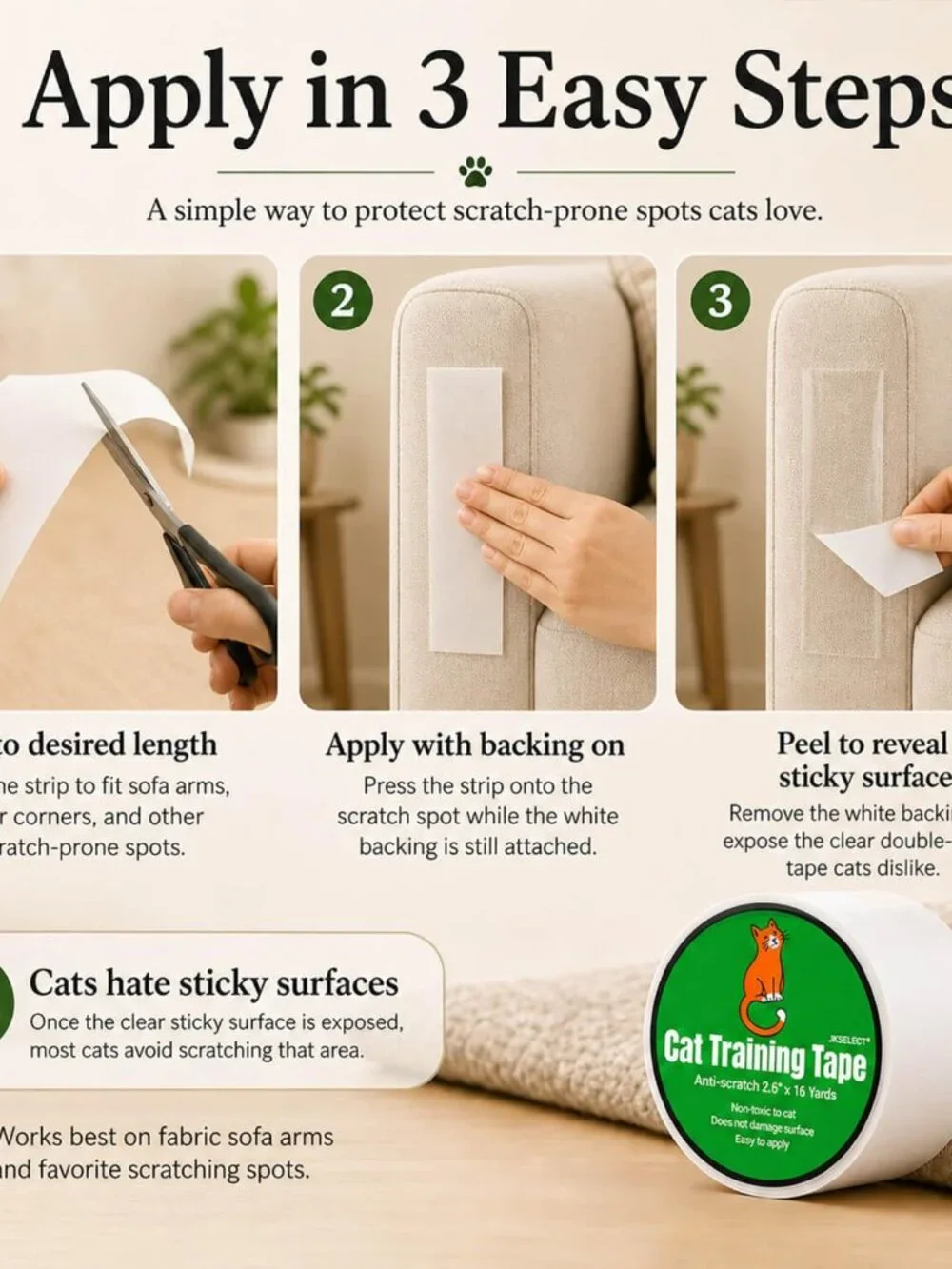 Anti-Scratch Tape for Furniture - Stop Cats from Scratching Couch, Chair Corners